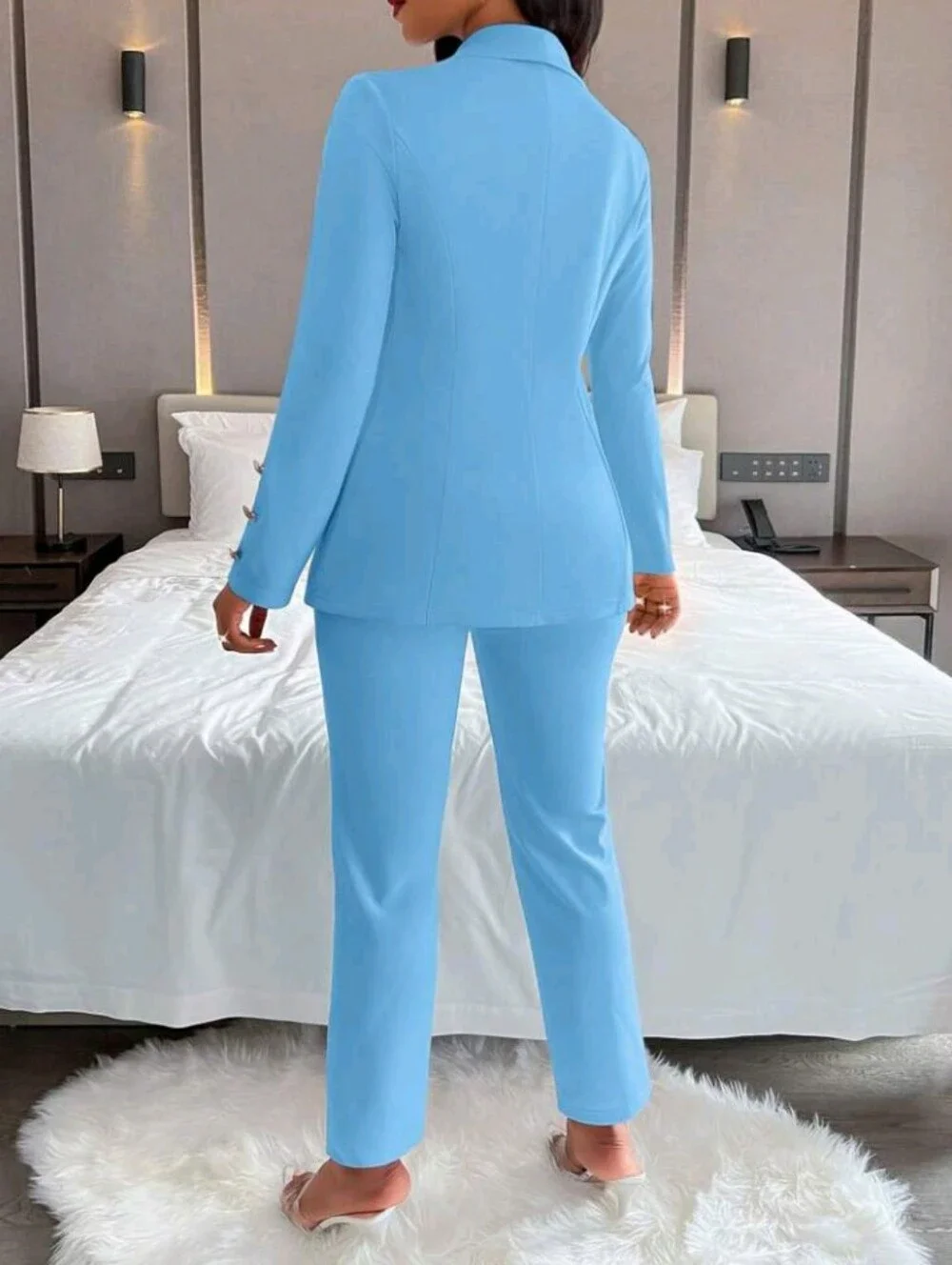 Women's Solid Color Minimalist Daily Wear Long Sleeve Pants Suit, 2 Piece Sets